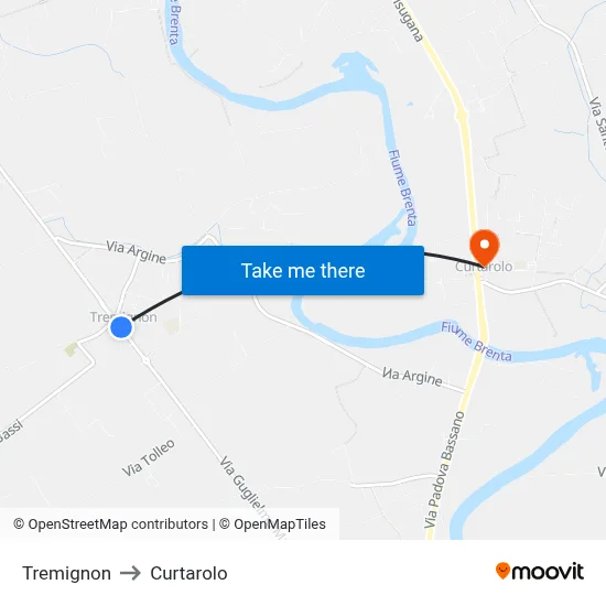 Tremignon to Curtarolo map