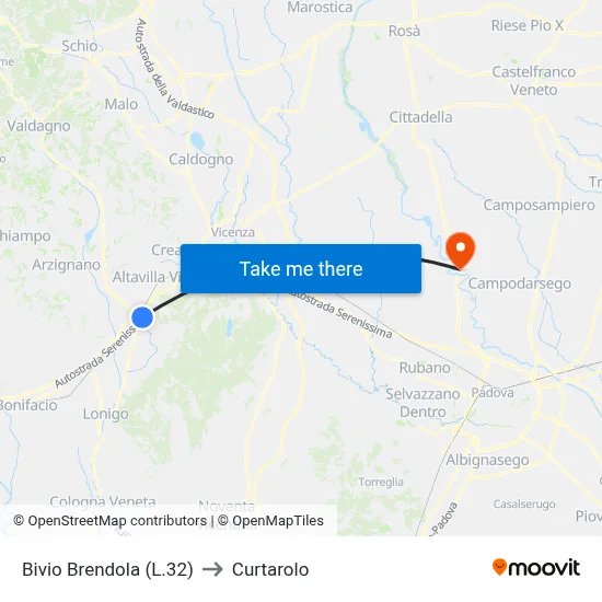 Brendola Junction (L.32) to Curtarolo map