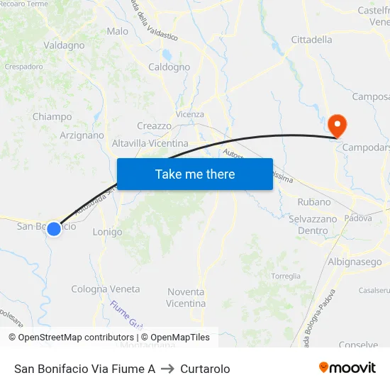 San Bonifacio Via Fiume A to Curtarolo map