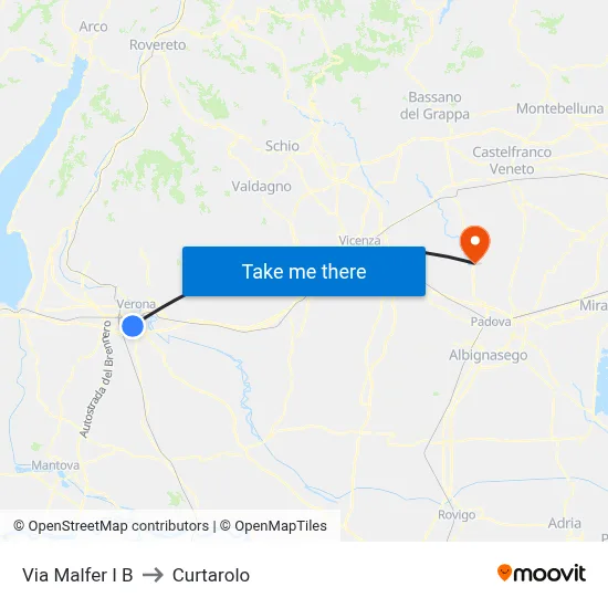 Via Malfer I B to Curtarolo map