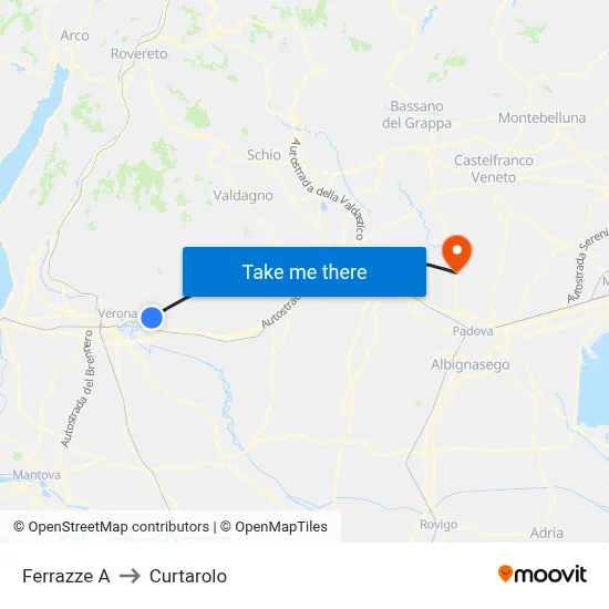Ferrazze A to Curtarolo map