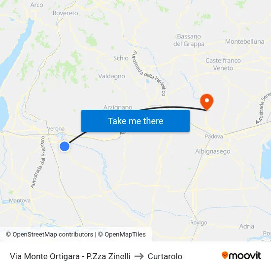 Via Monte Ortigara - Zinelli Square to Curtarolo map
