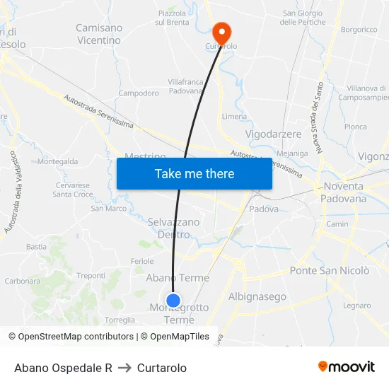 Abano Hospital R to Curtarolo map