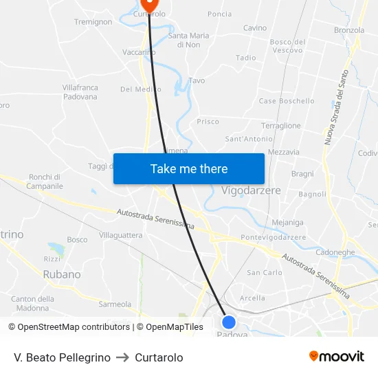 Beato Pellegrino Street to Curtarolo map