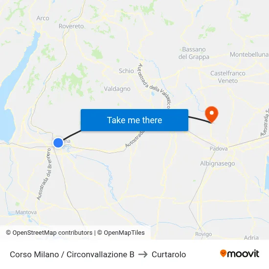 Corso Milano / Ring Road West to Curtarolo map
