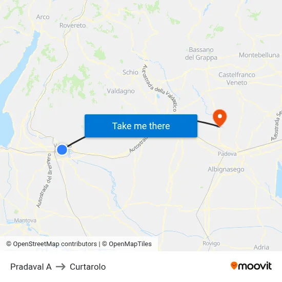 Pradaval A to Curtarolo map