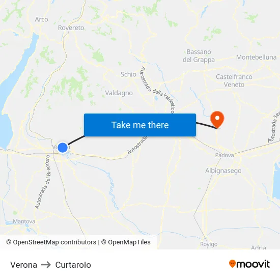 Verona to Curtarolo map