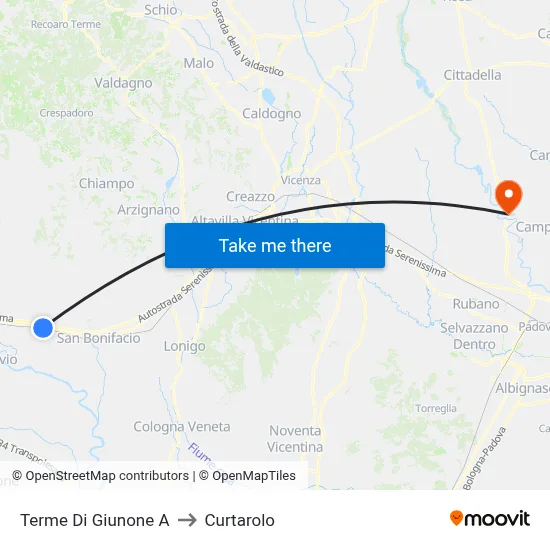 Giunone Thermal Baths A to Curtarolo map