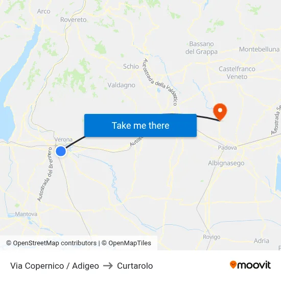 Via Copernico / Adigeo to Curtarolo map