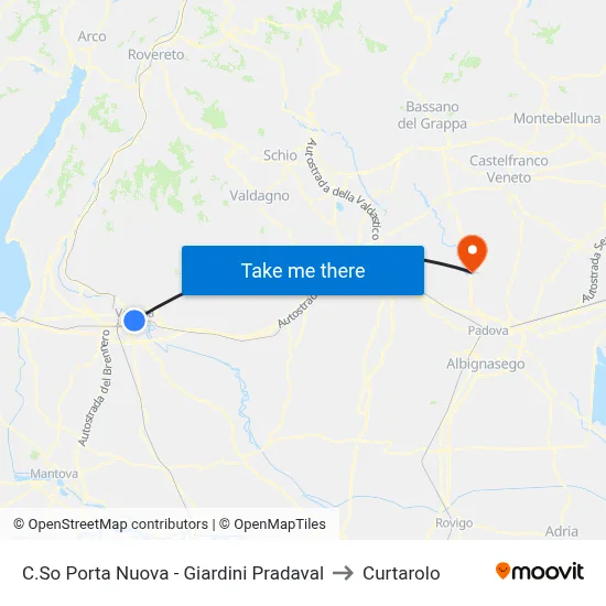 Porta Nuova Course - Pradaval Gardens to Curtarolo map