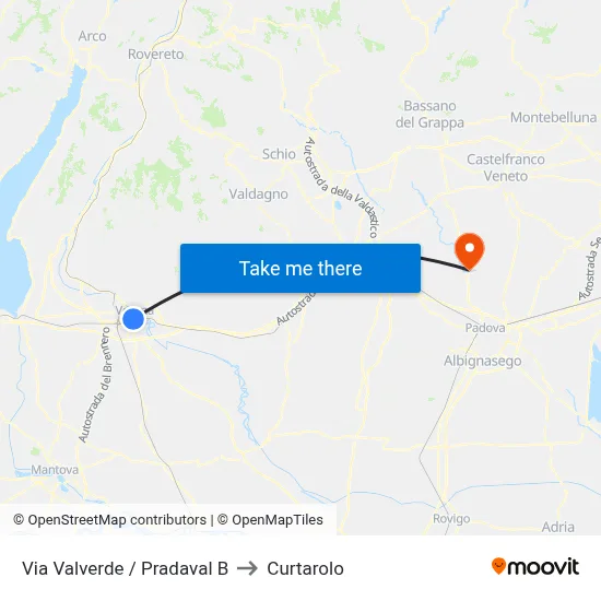 Via Valverde / Pradaval B to Curtarolo map