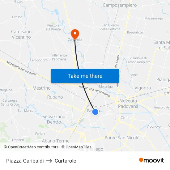 Garibaldi Square to Curtarolo map
