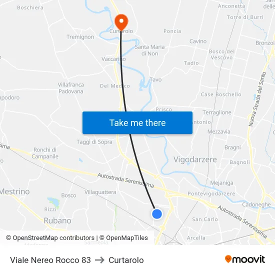 Nereo Rocco Avenue 83 to Curtarolo map