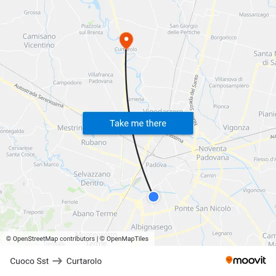 Cuoco Station to Curtarolo map