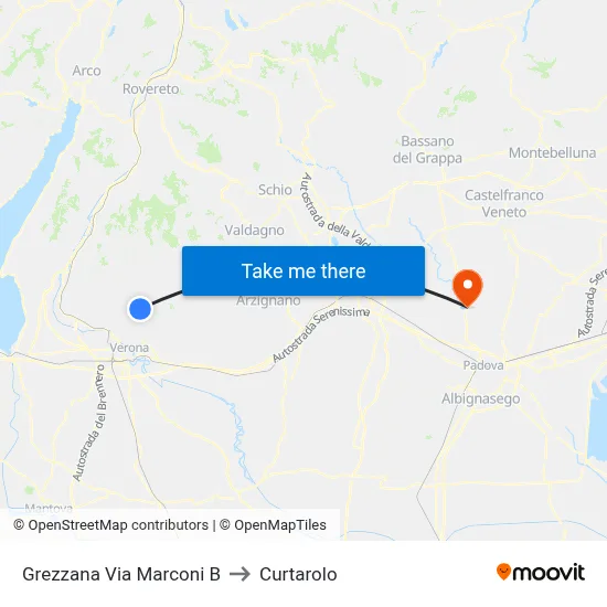 Grezzana Via Marconi B to Curtarolo map
