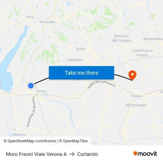Moro Freoni Verona Avenue A to Curtarolo map