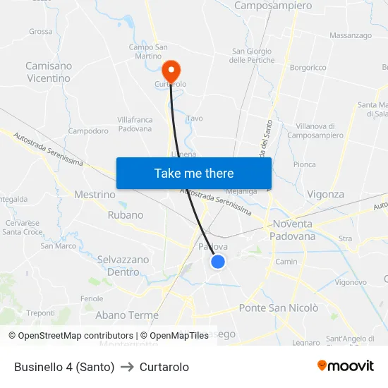 Businello 4 (Santo) to Curtarolo map