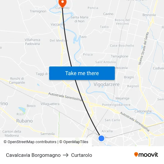 Borgomagno Overpass to Curtarolo map