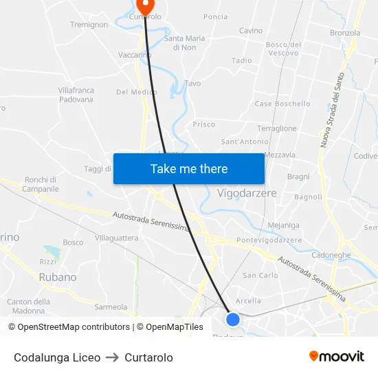 Codalunga High School to Curtarolo map