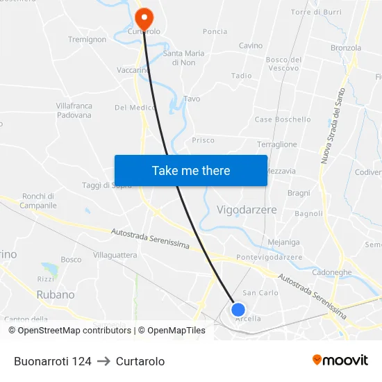 Buonarroti 124 to Curtarolo map