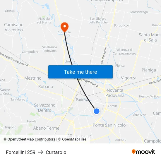 Forcellini 259 to Curtarolo map