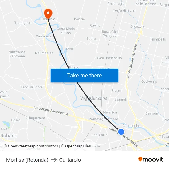 Mortise (Roundabout) to Curtarolo map