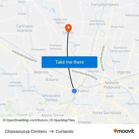 Chiesanuova Cemetery to Curtarolo map
