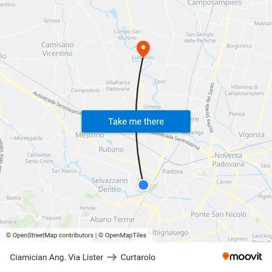 Ciamician Corner Via Lister to Curtarolo map