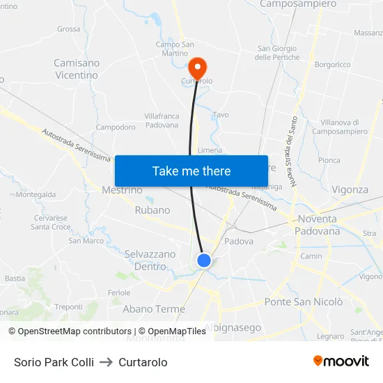 Sorio Park Colli to Curtarolo map