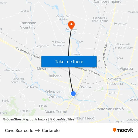 Cave Scarcerle to Curtarolo map