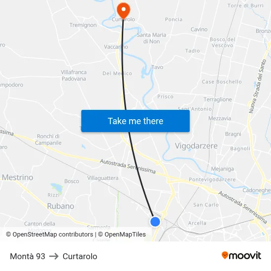 Montà 93 to Curtarolo map