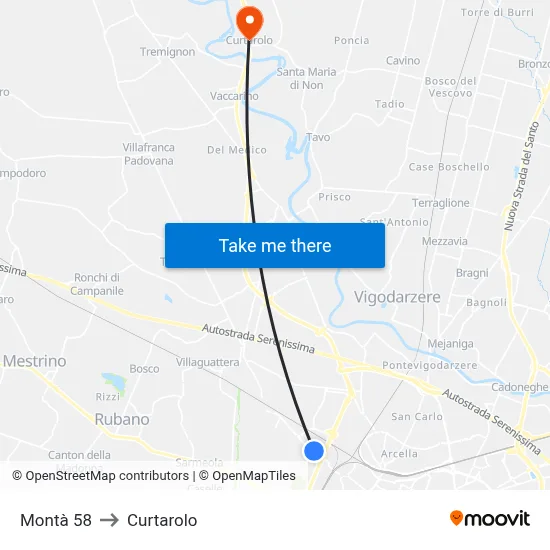 Montà 58 to Curtarolo map