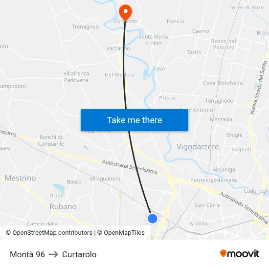 Montà 96 to Curtarolo map