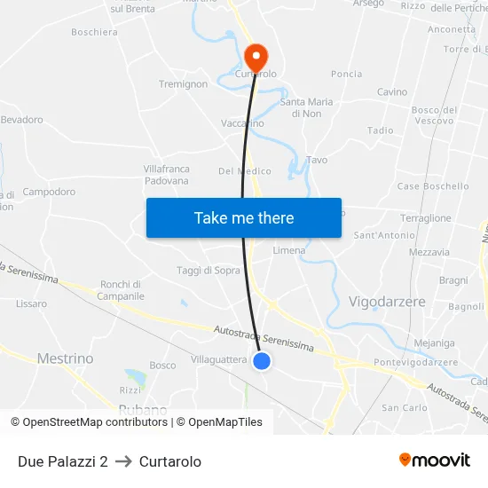 Due Palazzi 2 to Curtarolo map