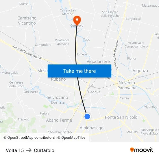 Volta 15 to Curtarolo map