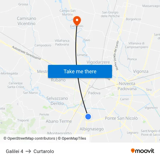 Galilei 4 to Curtarolo map