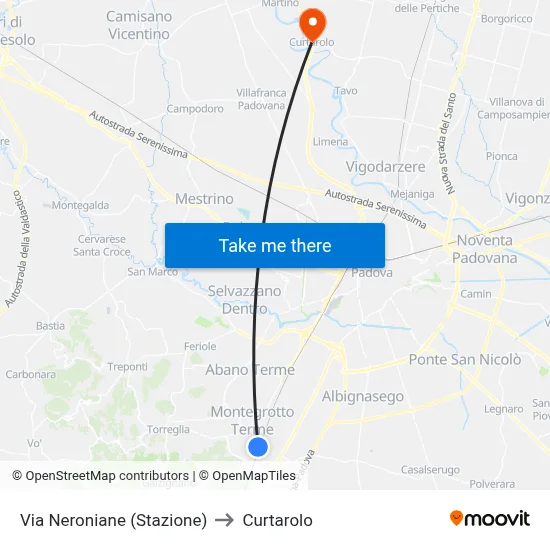 Via Neroniane (Station) to Curtarolo map