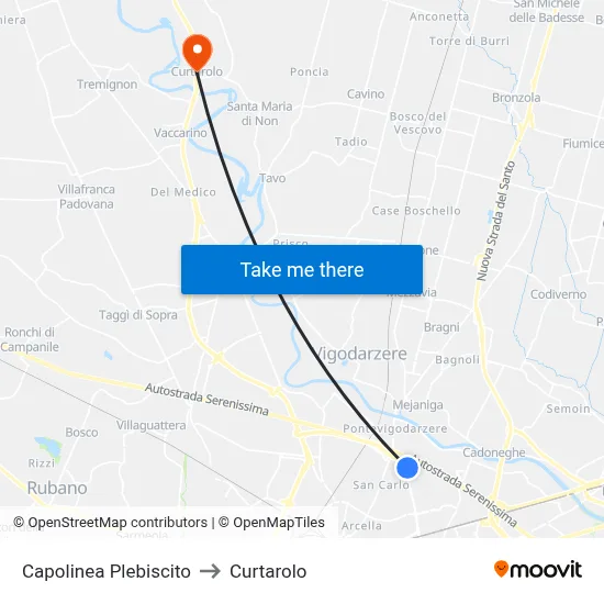 Plebiscito Terminal to Curtarolo map