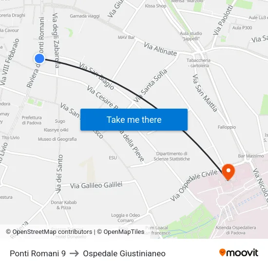 Ponti Romani 9 to Ospedale Giustinianeo map