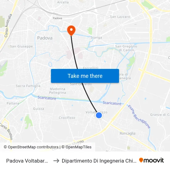 Padova Voltabarozzo to Chemical Engineering Department map