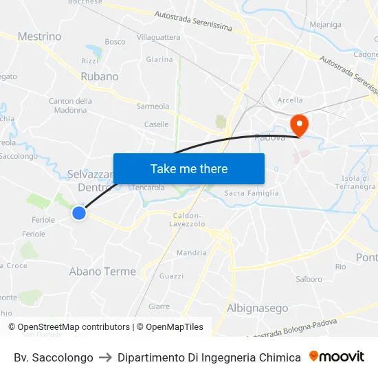 Saccolongo Junction to Chemical Engineering Department map