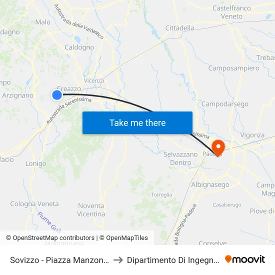 Sovizzo - Manzoni Square (Terminal) to Chemical Engineering Department map