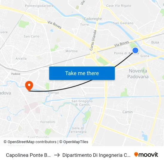Ponte Brenta Terminal to Chemical Engineering Department map