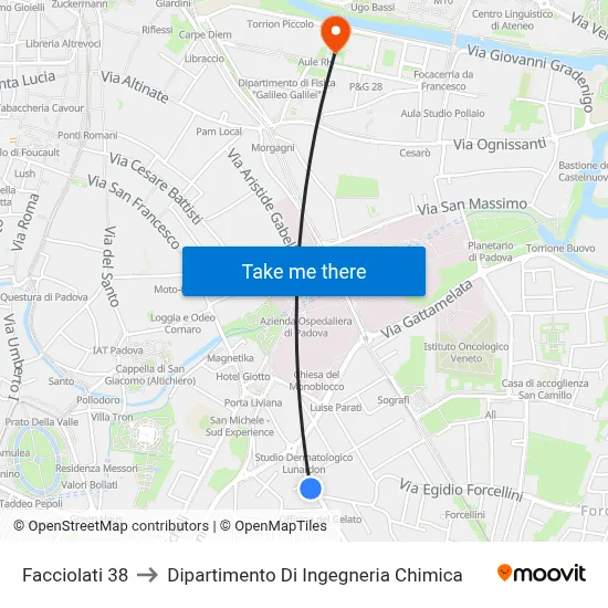 Facciolati 38 to Chemical Engineering Department map
