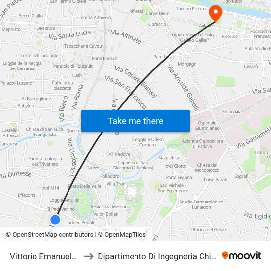 Vittorio Emanuele 22 to Chemical Engineering Department map