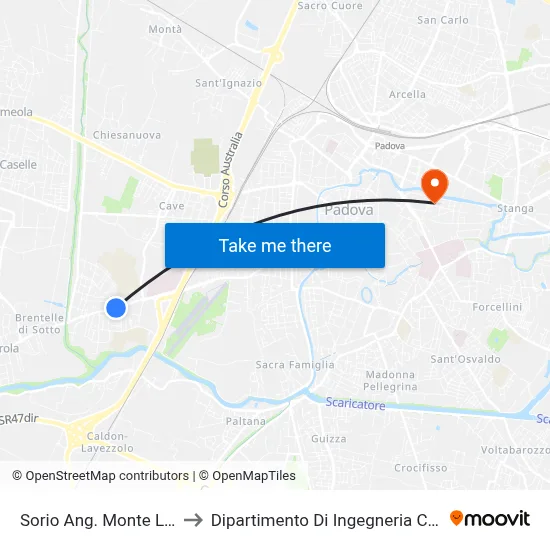 Sorio Corner Monte Lozzo to Chemical Engineering Department map