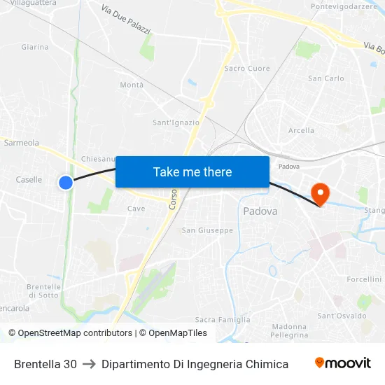 Brentella 30 to Chemical Engineering Department map