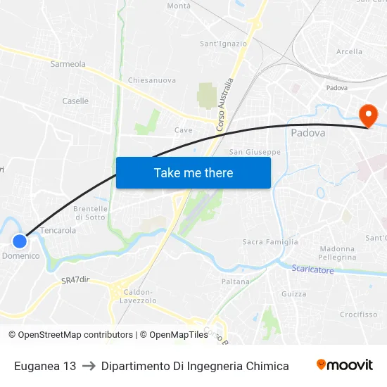 Euganea 13 to Chemical Engineering Department map