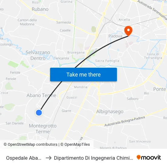 Abano Hospital to Chemical Engineering Department map
