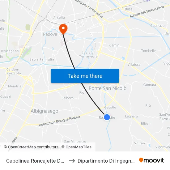 Roncajette Don Rossi Terminal Psn to Chemical Engineering Department map
